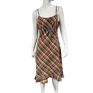Womens Vintage y2k 2000s Tommy Hilfiger Plaid Cotton Slip Dress Empire Waist Siz